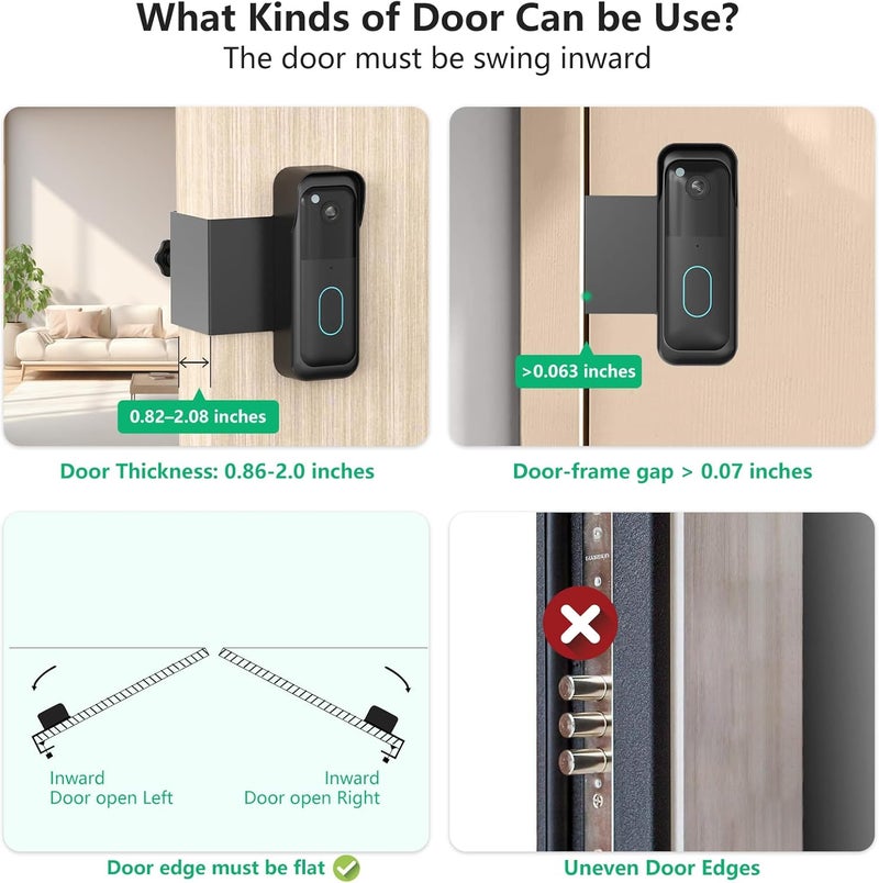 PEF Blink Video Doorbell Mount, Anti-Theft Door Mount for Blink Doorbell (Newest Model), No Drill Weatherproof Design Door Bell Kit for Home Rentals - Easy to Install & No Sensor Blocking (Black) - Image 5